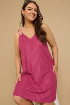 Yours Curve Hot Pink Textured Double Strap Mini Dress