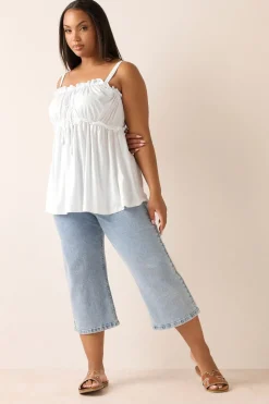 Yours Curve Ivory White Frilled Tie Front Cami Top