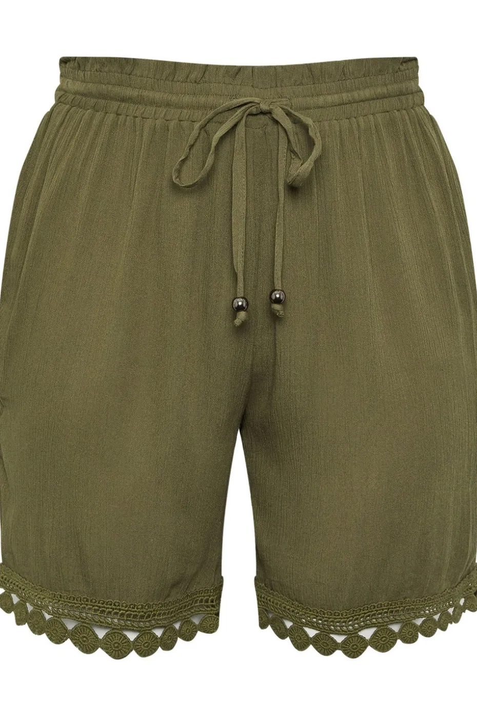Yours Curve Khaki Green Crochet Trim Crinkle Shorts