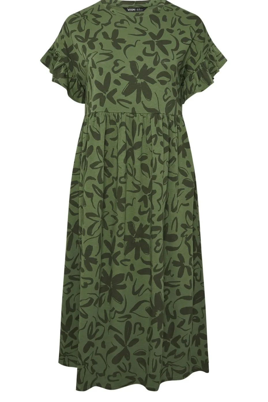 Yours Curve Khaki Green Floral Frill Cotton Midaxi Dress