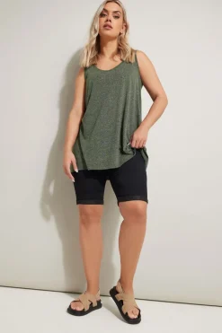 Yours Curve Khaki Green Linen Vest Top