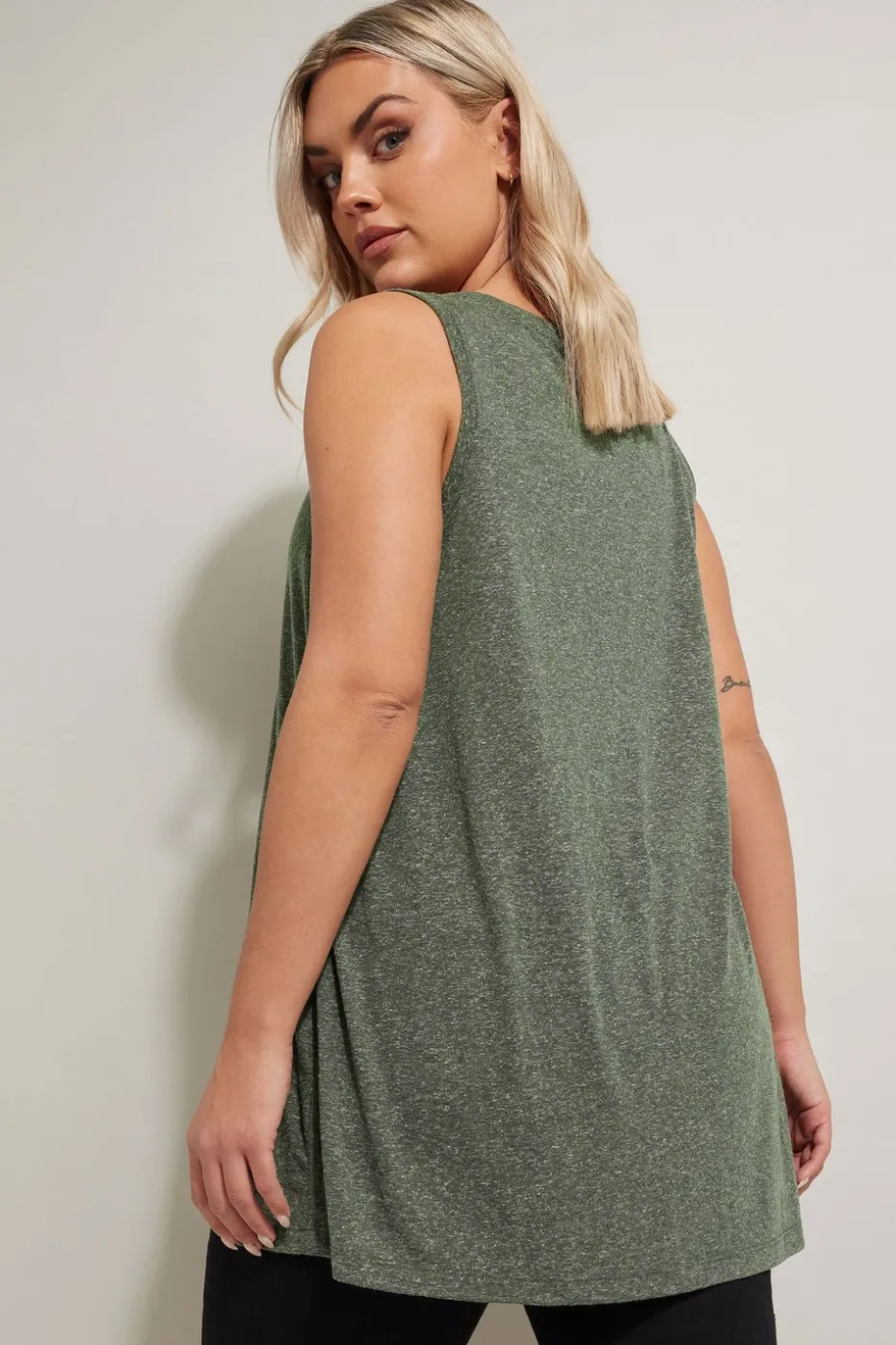 Yours Curve Khaki Green Linen Vest Top