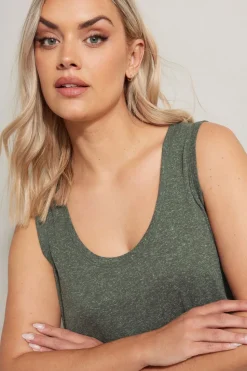 Yours Curve Khaki Green Linen Vest Top