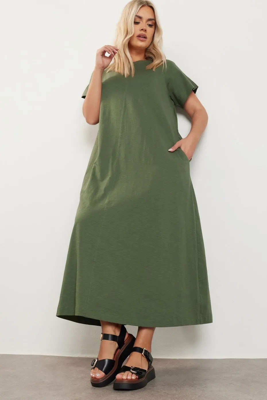 Yours Curve Khaki Green Midaxi T Shirt Dress