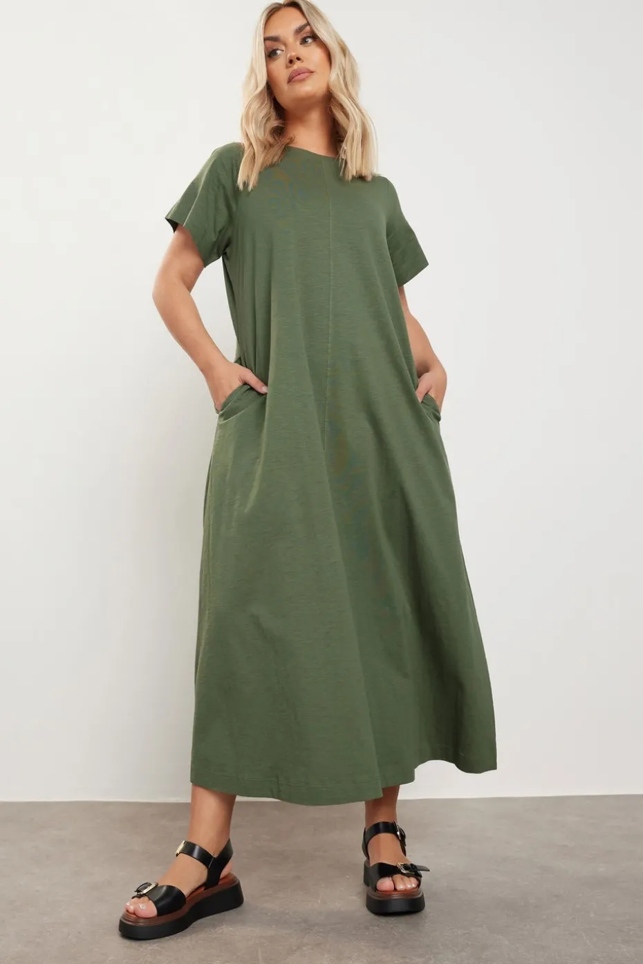 Yours Curve Khaki Green Midaxi T Shirt Dress