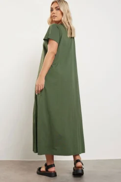 Yours Curve Khaki Green Midaxi T Shirt Dress