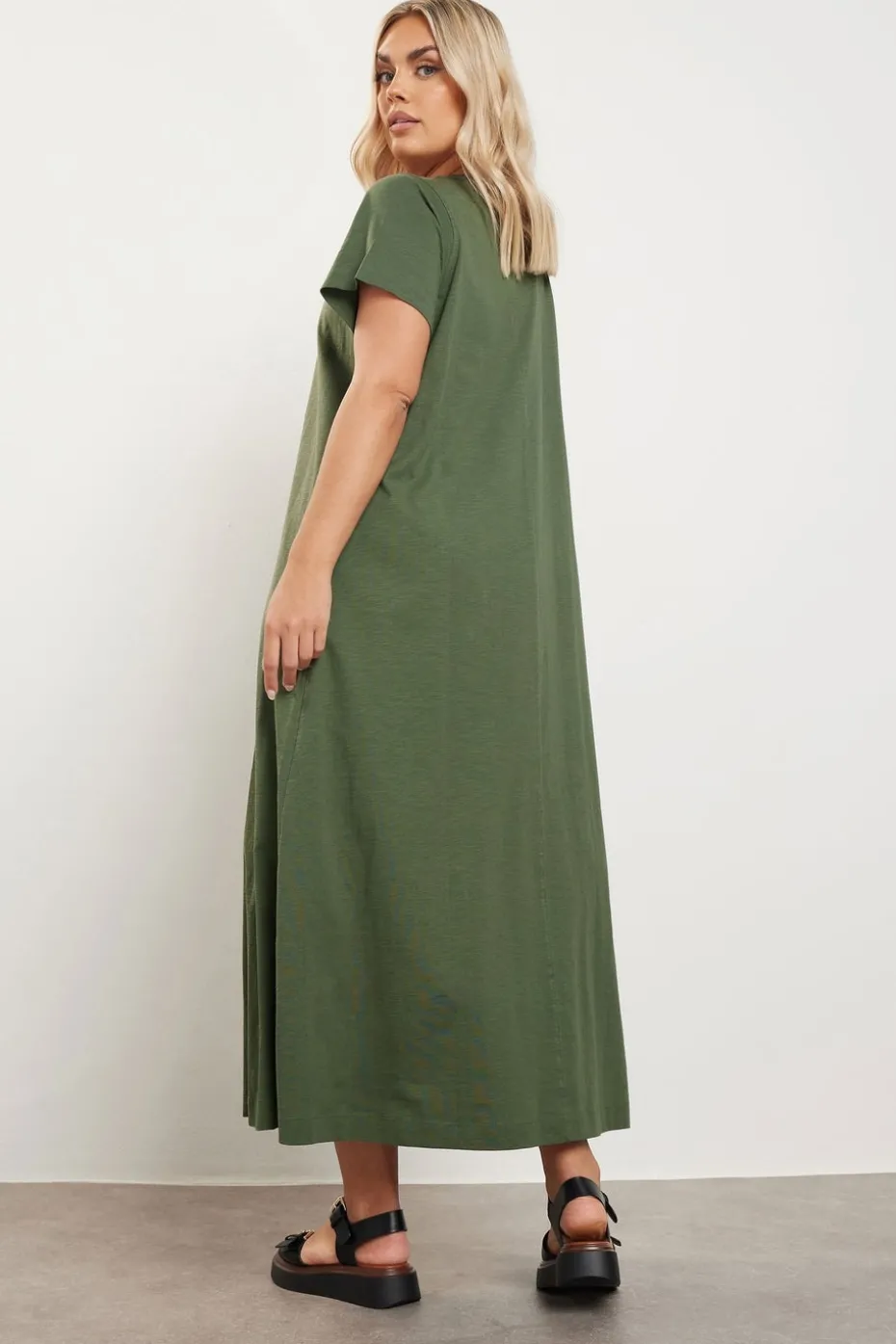 Yours Curve Khaki Green Midaxi T Shirt Dress