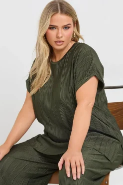 Yours Curve Khaki Green Plisse Top