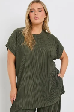 Yours Curve Khaki Green Plisse Top