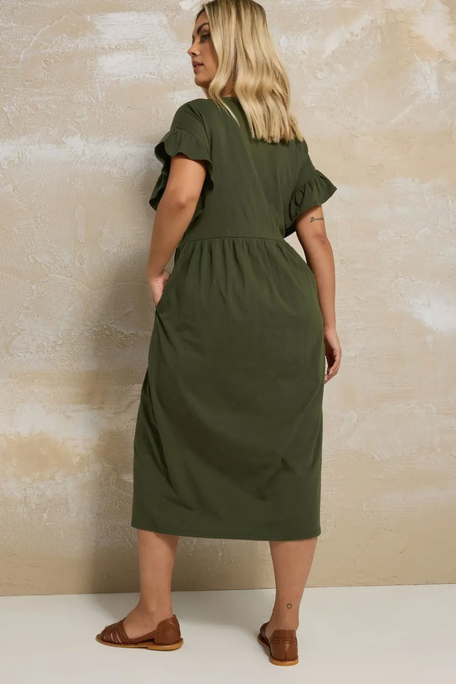 Yours Curve Khaki Green Peplum Midaxi Dress