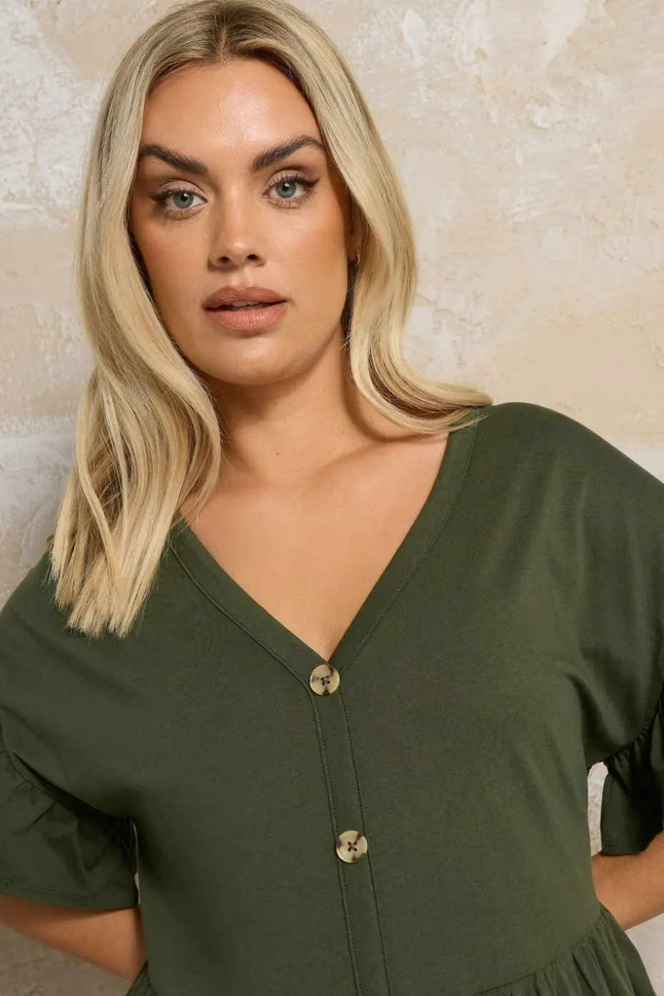 Yours Curve Khaki Green Peplum Midaxi Dress