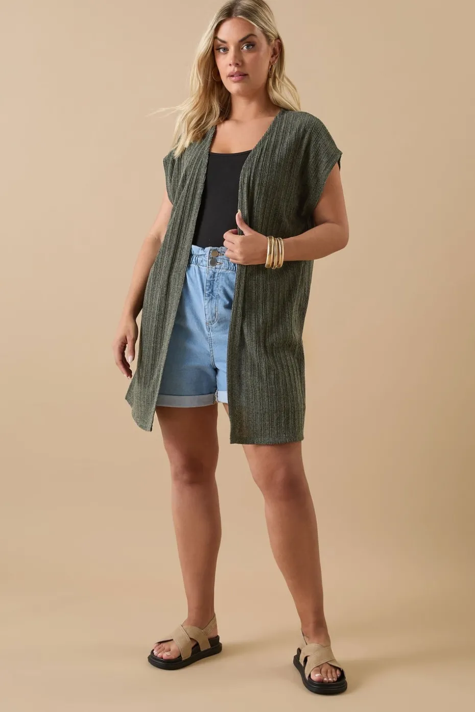 Yours Curve Khaki Green Ribbed Jersey Cardigan