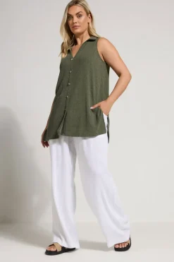 Yours Curve Khaki Green Textured Sleeveless Shirt