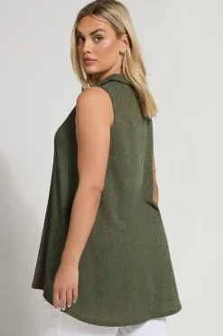 Yours Curve Khaki Green Textured Sleeveless Shirt
