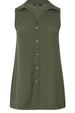 Yours Curve Khaki Green Textured Sleeveless Shirt