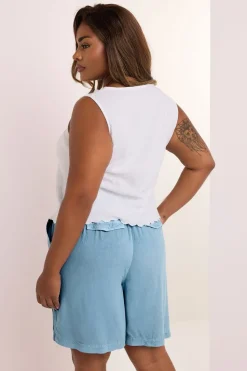 Yours Curve Light Blue Chambray Pull On Shorts