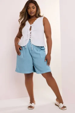 Yours Curve Light Blue Chambray Pull On Shorts