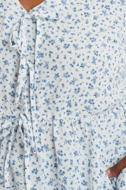 Yours Curve Light Blue Ditsy Floral Tie Front Peplum Top