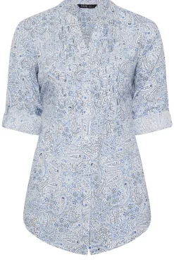 Yours Curve Light Blue Paisley Print Pintuck Blouse