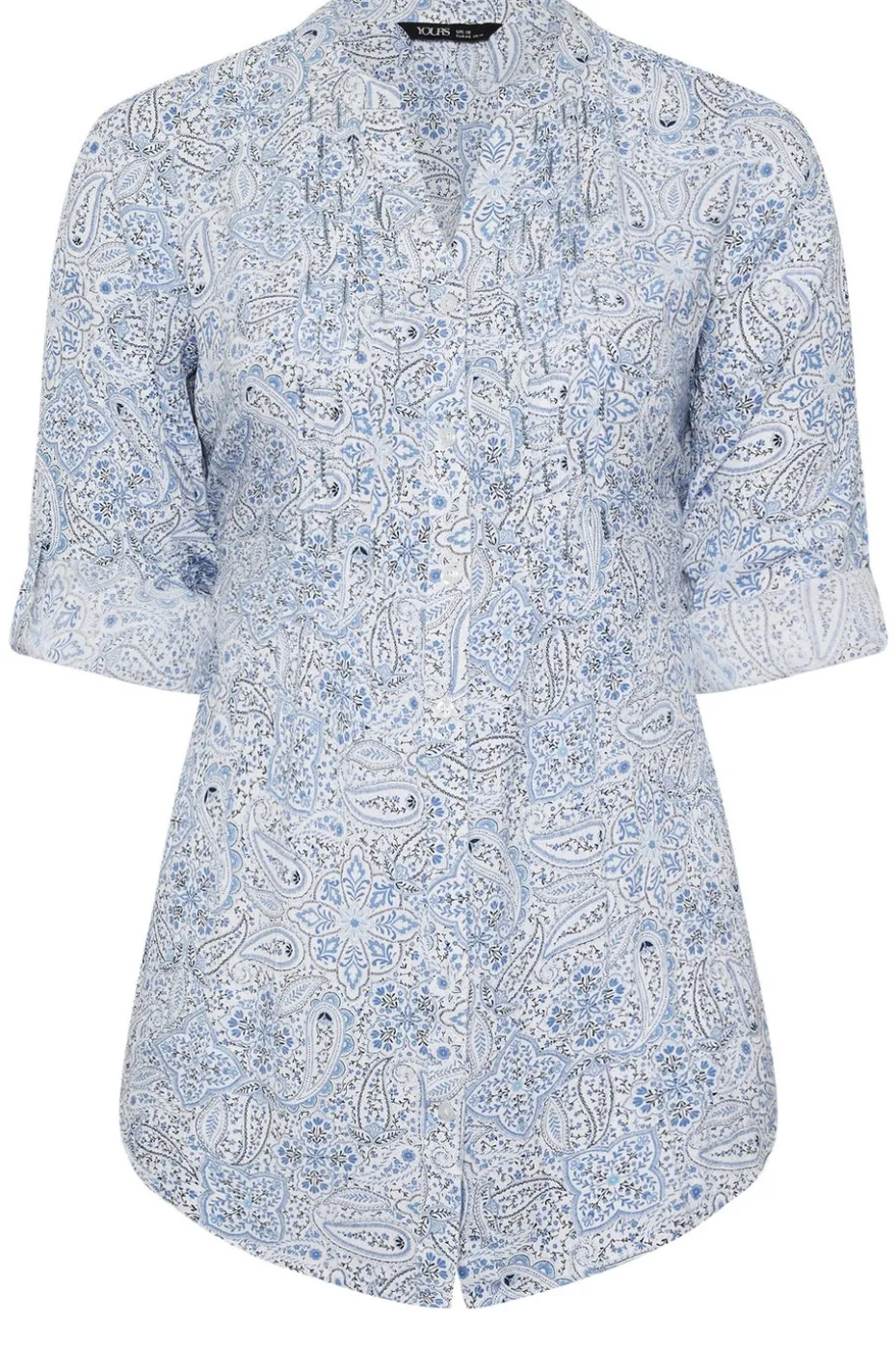 Yours Curve Light Blue Paisley Print Pintuck Blouse