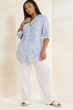 Yours Curve Light Blue Paisley Print Pintuck Blouse
