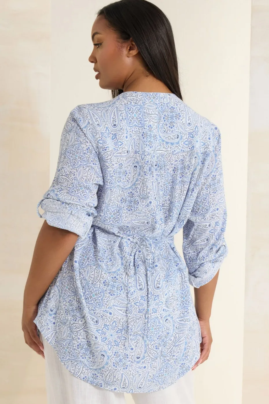 Yours Curve Light Blue Paisley Print Pintuck Blouse