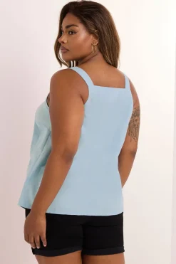 Yours Curve Light Blue Square Neck Vest Top