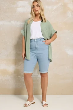 Yours Curve Light Blue Turn Up Denim Shorts