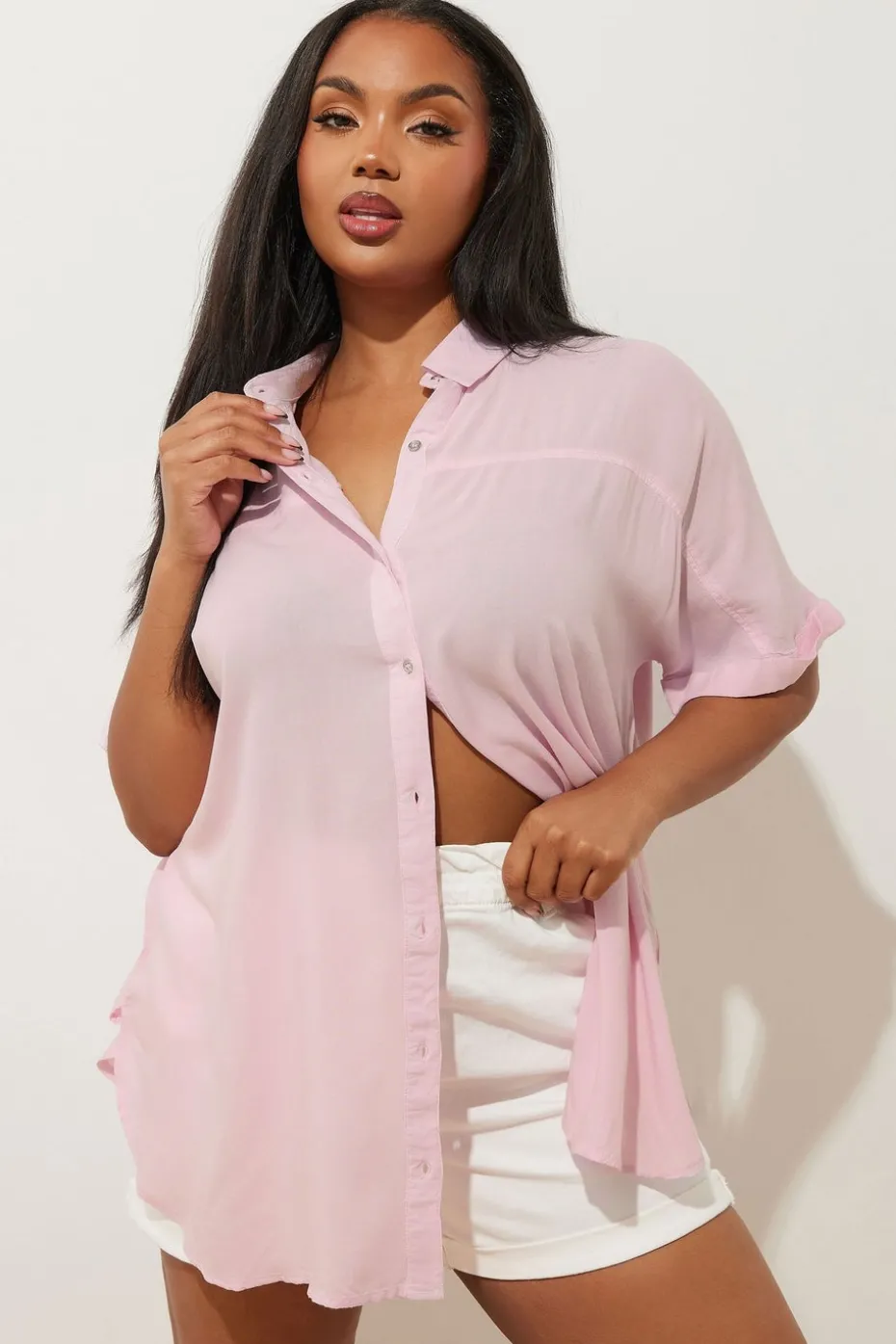 Yours Curve Light Pink Washed Chambray Shirt
