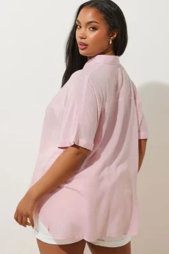 Yours Curve Light Pink Washed Chambray Shirt