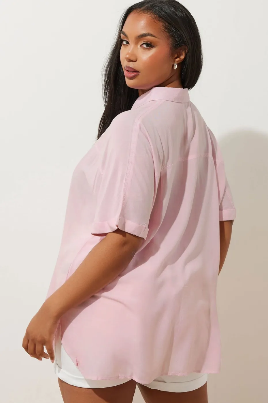 Yours Curve Light Pink Washed Chambray Shirt