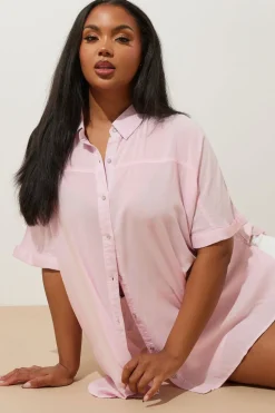 Yours Curve Light Pink Washed Chambray Shirt
