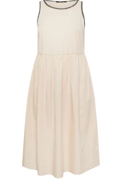 Yours Curve Natural Brown Contrast Blanket Stitch Midi Dress