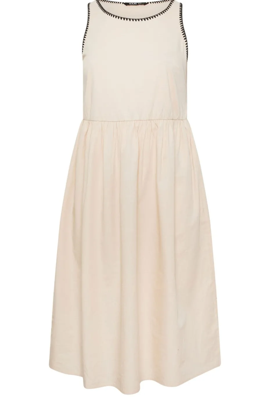 Yours Curve Natural Brown Contrast Blanket Stitch Midi Dress