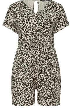 Yours Curve Natural Brown Leopard Print Cotton Playsuit