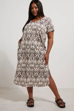 Yours Curve Natural Brown Paisley Print Midi Dress