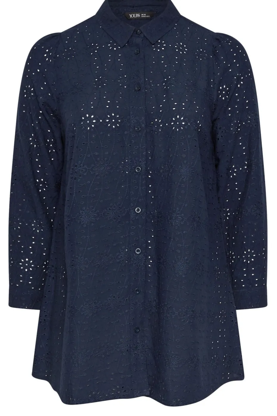 Yours Curve Navy Blue Broderie Anglaise Long Sleeve Shirt