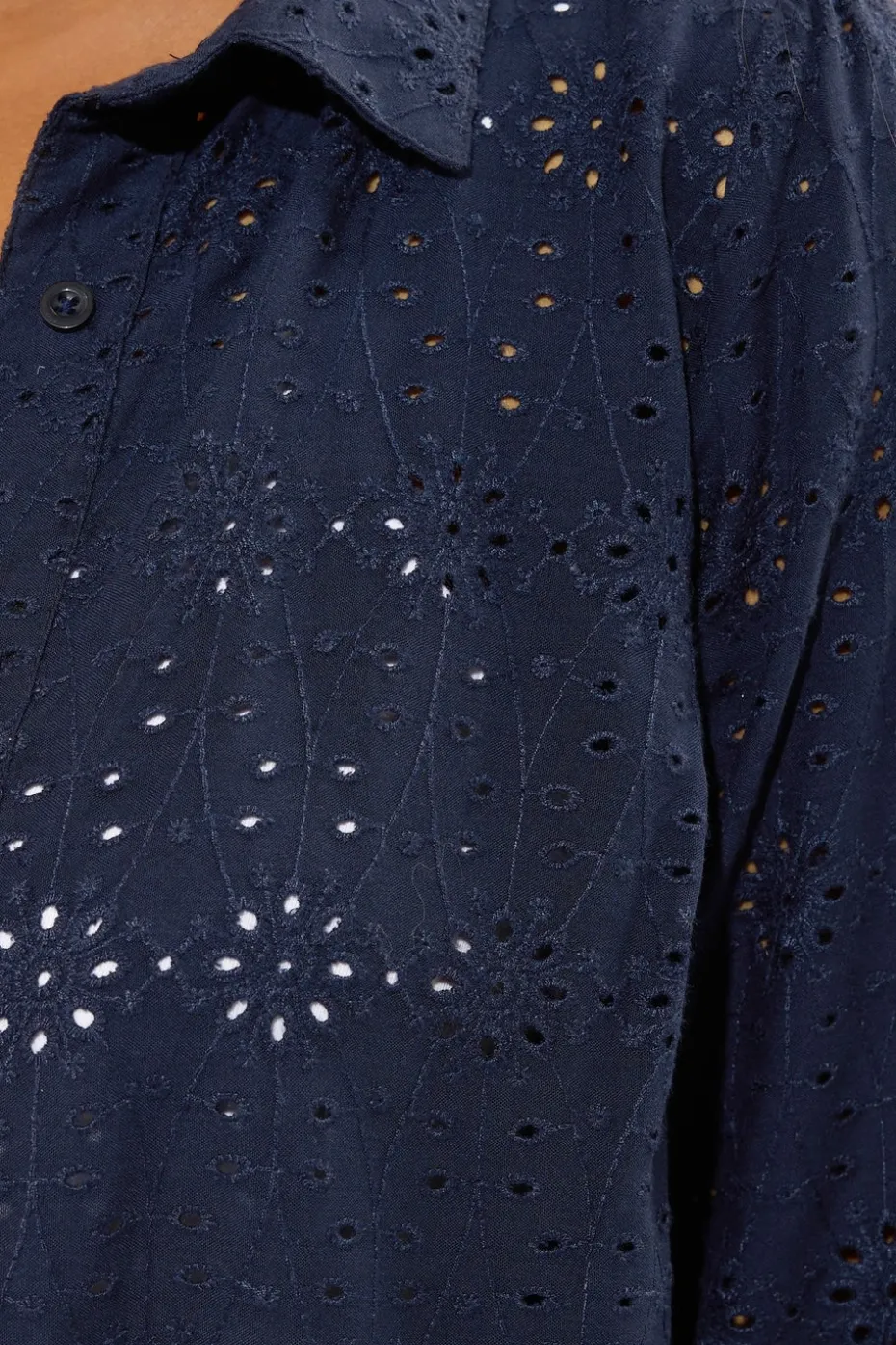 Yours Curve Navy Blue Broderie Anglaise Long Sleeve Shirt