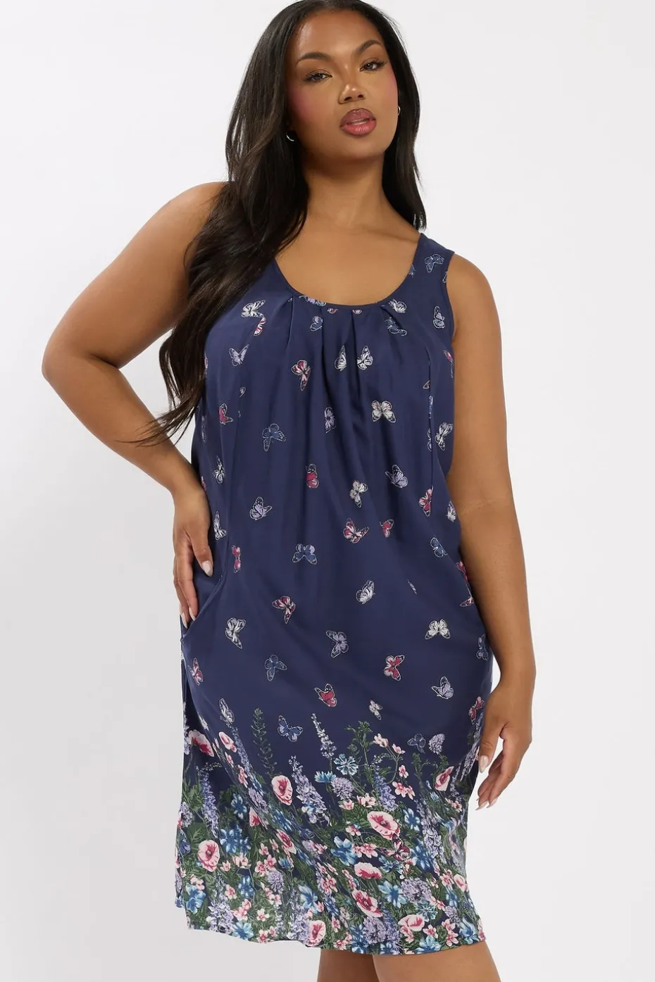 Yours Curve Navy Blue Butterfly Pocket Detail Mini Dress