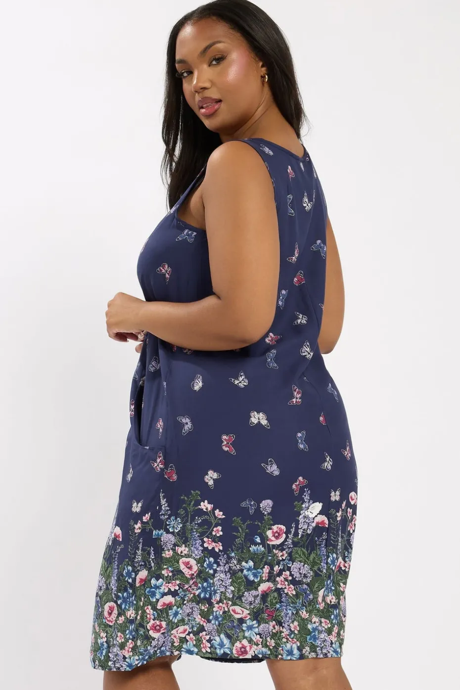Yours Curve Navy Blue Butterfly Pocket Detail Mini Dress
