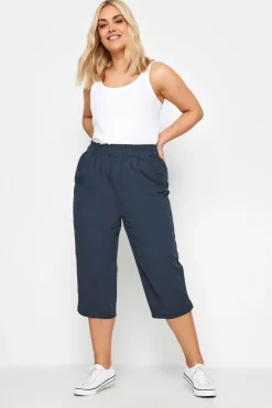 Yours Curve Navy Blue Cool Cotton Cropped Trousers