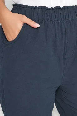 Yours Curve Navy Blue Cool Cotton Cropped Trousers