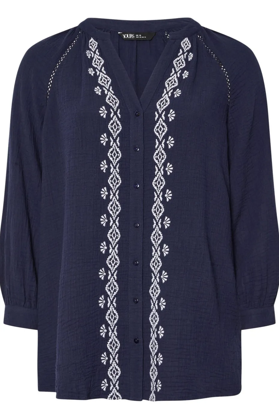 Yours Curve Navy Blue Embroidered Cheesecloth Shirt