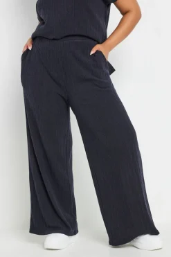 Yours Curve Navy Blue Knitted Wide Leg Trousers