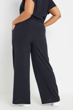 Yours Curve Navy Blue Knitted Wide Leg Trousers