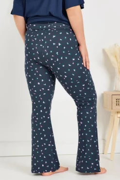 Yours Curve Navy Blue Leopard Print Flare Pyjama Bottoms