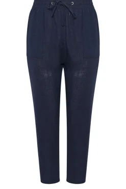 Yours Curve Navy Blue Linen Tie Front Joggers