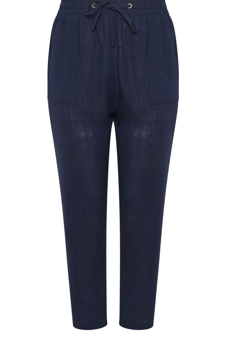Yours Curve Navy Blue Linen Tie Front Joggers