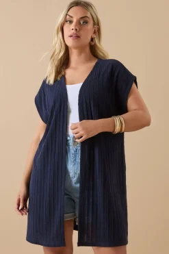 Yours Curve Navy Blue Ribbed Jersey Cardigan