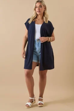 Yours Curve Navy Blue Ribbed Jersey Cardigan